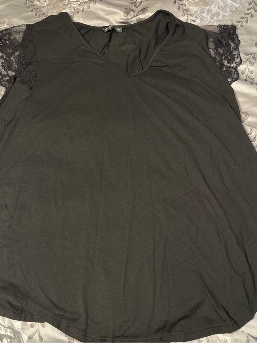 SHEIN Black Lace Sleeve V-Neck Blouse